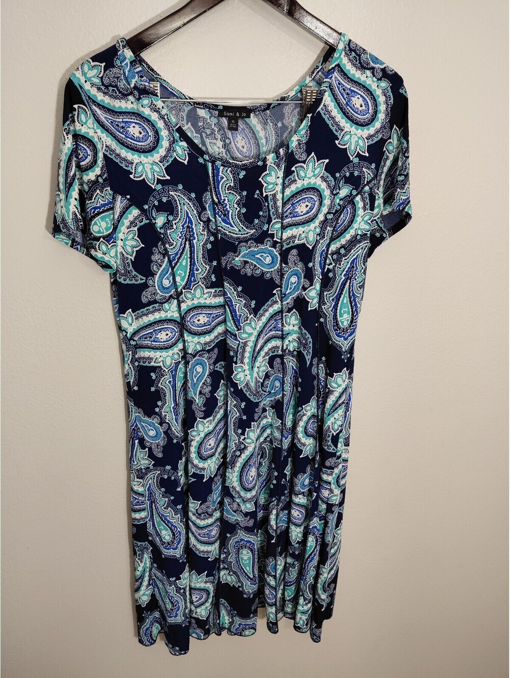 Sami & Jo Women's XL Navy Blue Paisley Print Short Sleeve Dress